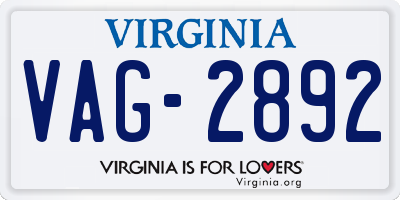 VA license plate VAG2892