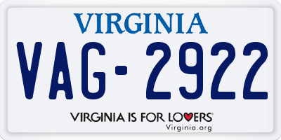 VA license plate VAG2922