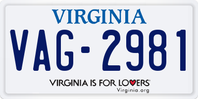 VA license plate VAG2981