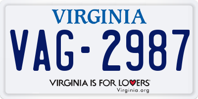 VA license plate VAG2987