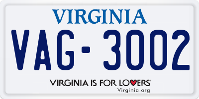 VA license plate VAG3002