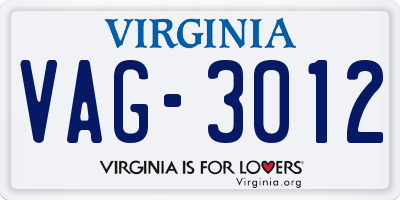 VA license plate VAG3012