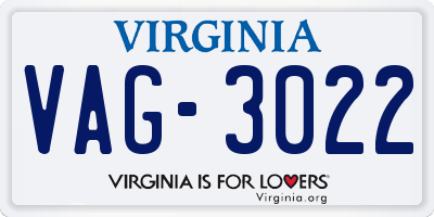 VA license plate VAG3022