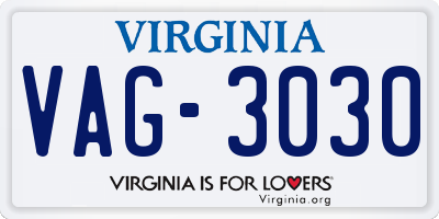 VA license plate VAG3030