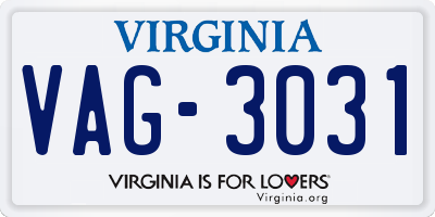 VA license plate VAG3031
