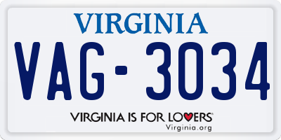 VA license plate VAG3034