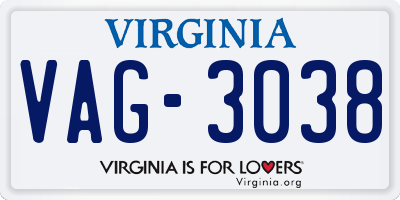 VA license plate VAG3038