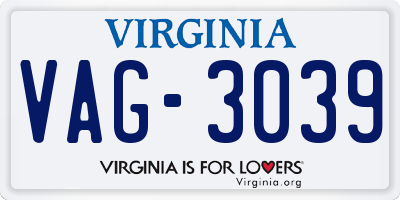 VA license plate VAG3039