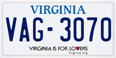 VA license plate VAG3070