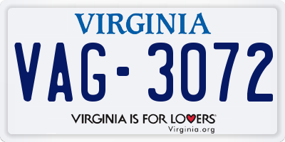 VA license plate VAG3072