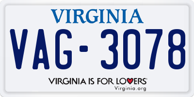 VA license plate VAG3078