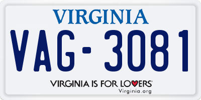 VA license plate VAG3081