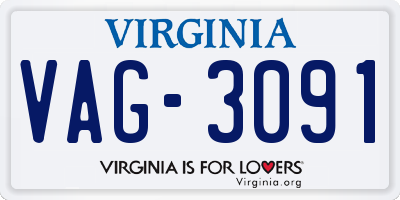 VA license plate VAG3091