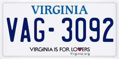 VA license plate VAG3092