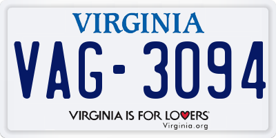 VA license plate VAG3094