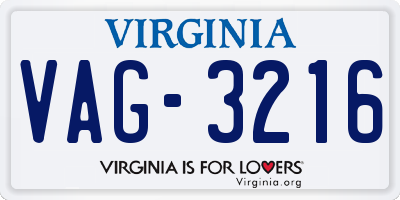 VA license plate VAG3216