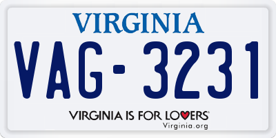 VA license plate VAG3231
