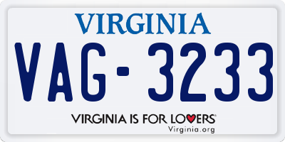 VA license plate VAG3233