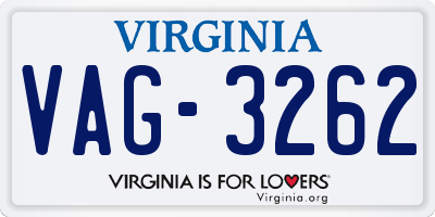 VA license plate VAG3262
