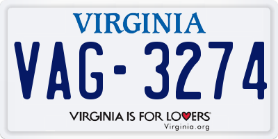 VA license plate VAG3274