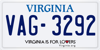 VA license plate VAG3292