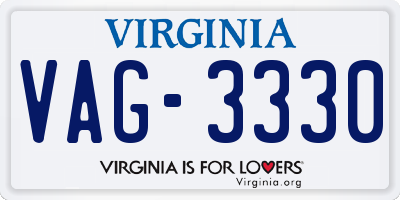 VA license plate VAG3330