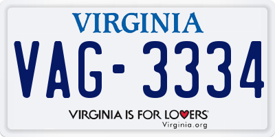 VA license plate VAG3334
