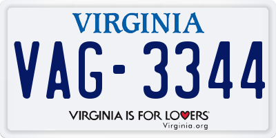 VA license plate VAG3344