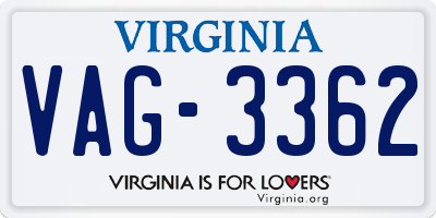 VA license plate VAG3362