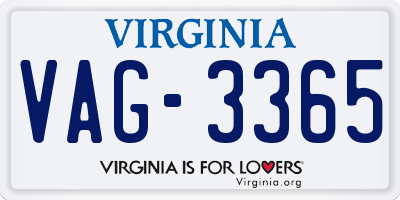VA license plate VAG3365