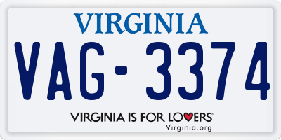VA license plate VAG3374
