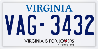 VA license plate VAG3432