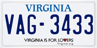 VA license plate VAG3433