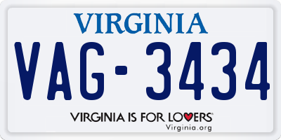 VA license plate VAG3434