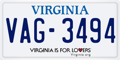 VA license plate VAG3494