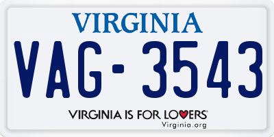 VA license plate VAG3543
