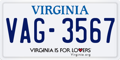 VA license plate VAG3567