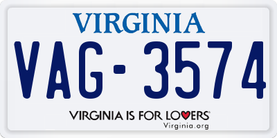 VA license plate VAG3574