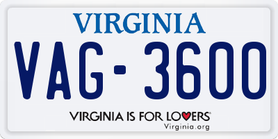 VA license plate VAG3600