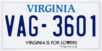 VA license plate VAG3601