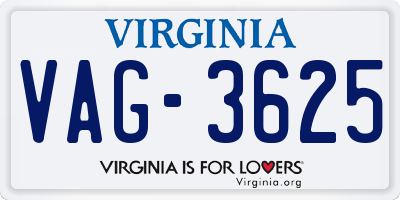 VA license plate VAG3625