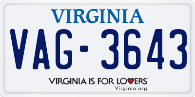 VA license plate VAG3643