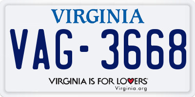 VA license plate VAG3668