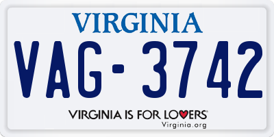 VA license plate VAG3742