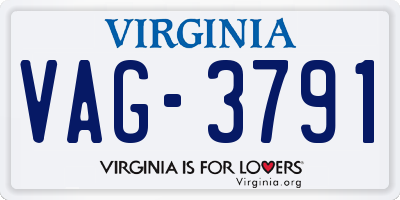 VA license plate VAG3791
