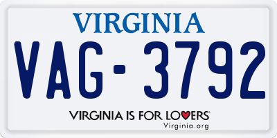 VA license plate VAG3792
