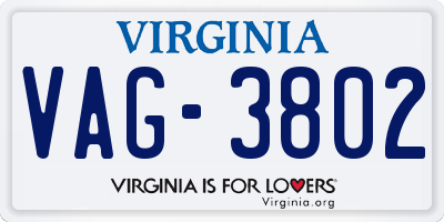 VA license plate VAG3802