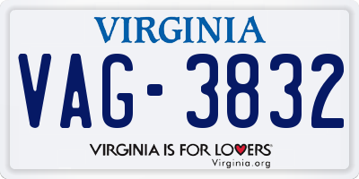 VA license plate VAG3832