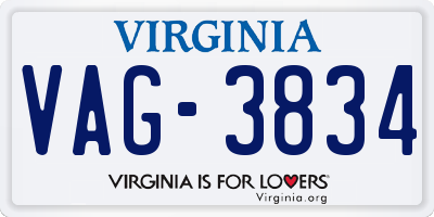 VA license plate VAG3834