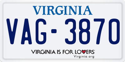 VA license plate VAG3870